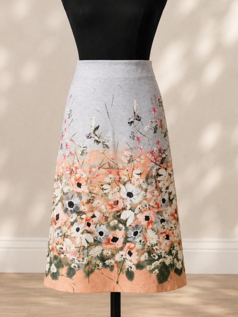 Talbots Linen Blend Hummingbird Botanical Floral Pencil Skirt 14